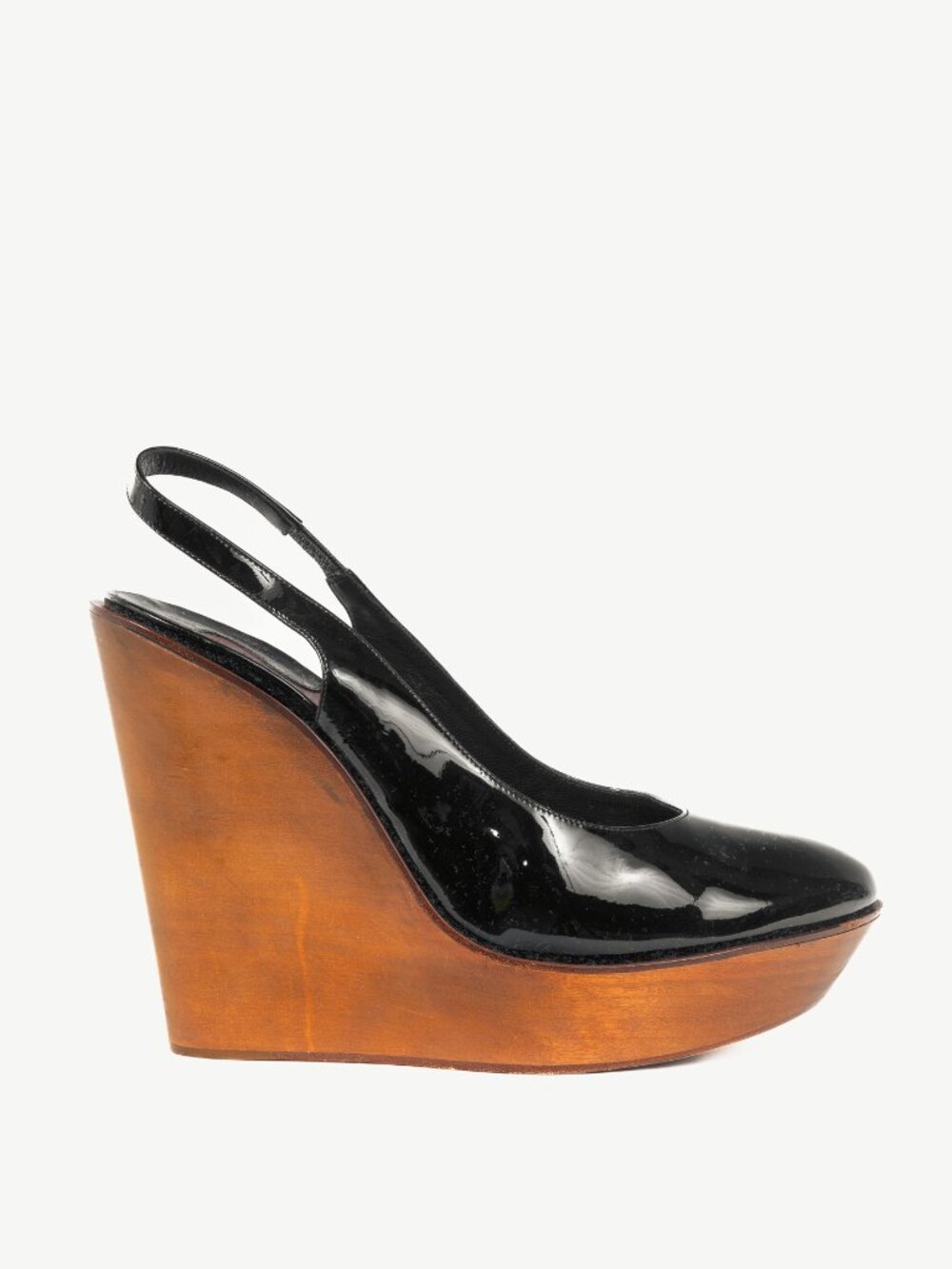 Chloe Scintilla Nero Patent Slingback Wedges